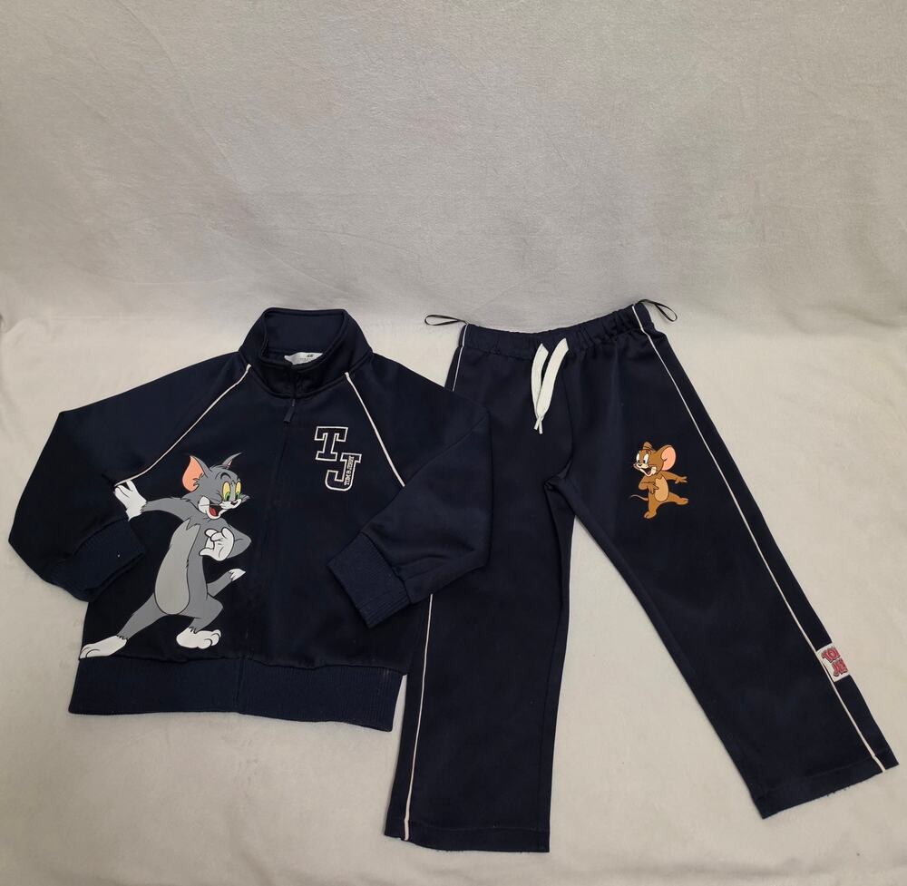 H&M Tom and Jerry 2-Piece Tracksuit Set Boys Size 3T Navy Blue Jacket & Pants